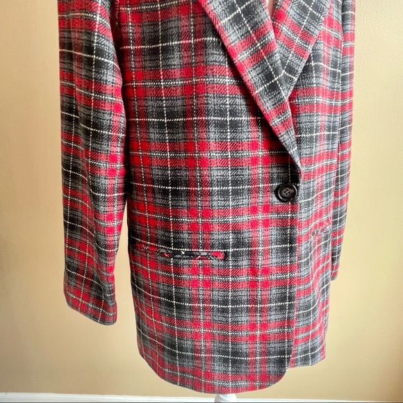 VTG Requirements Womens Blazer Red Plaid Wool Blend 1 Button Jacket Size 10 - Picture 4 of 16